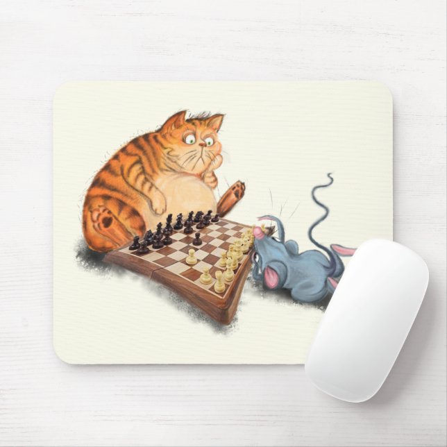 Rato e Gato Jogando Xadrez Mouse Pad (Com mouse)