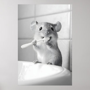 Rato Engraçado Escovando os Dentes Impressão Banhe