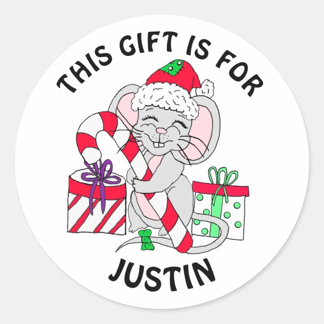 Rato Festivo de Natal com Etiqueta de Presente (Frente)