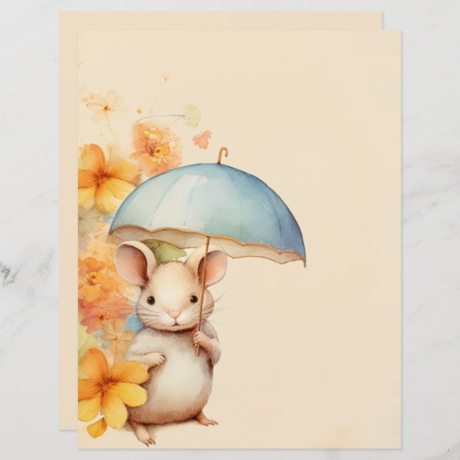 Rato Guarda-chuvas laranja flores vindas papel cas (Frente/Verso)