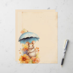 Rato manchou papel azul guarda-chuva laranja flore