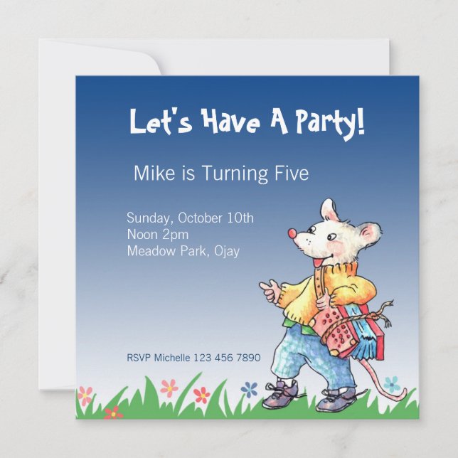 Rato pequeno com convite azul de Accordeon… (Frente)