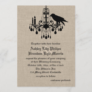 Raven e Damask no Convite de Casamento Burlap