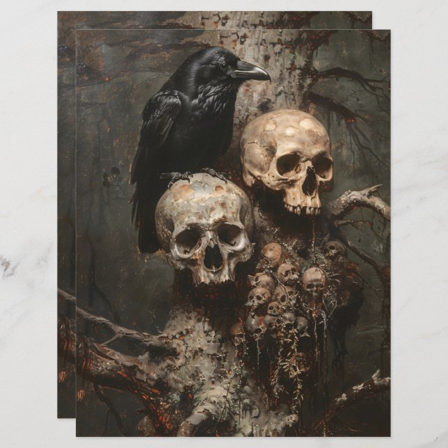 Raven e Skulls Mancham Papel Escrapbook (Frente/Verso)