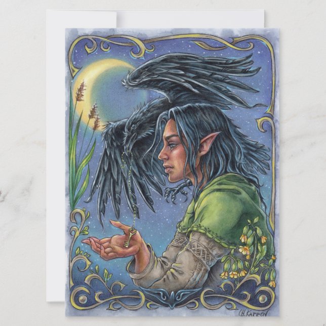Raven Guide Art Card Fairytale Fantasy Moon (Frente)