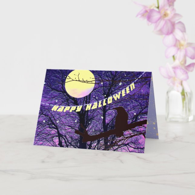 Raven, Lua, Sol, Estrelas Feliz Cartão de Hallowee (Orquídea)