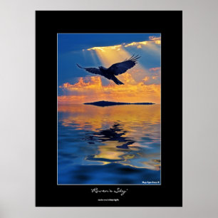 Raven na Sunset Wildlife Fantasy Art Poster