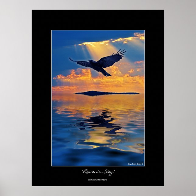 Raven na Sunset Wildlife Fantasy Art Poster (Frente)