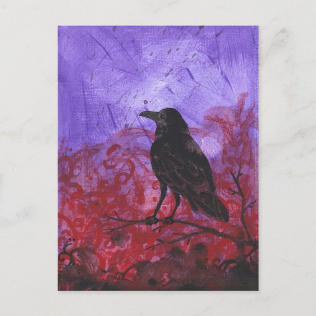 Raven no cartão postal Red + Purple abstrato (Frente)