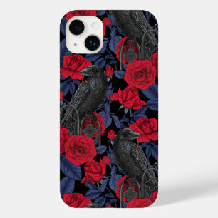 Ravens e rosas com folhas azuis escuras