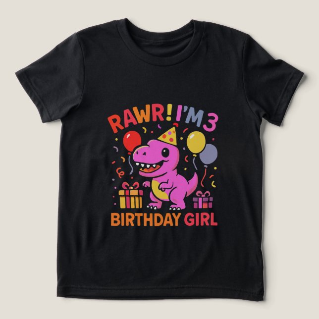 Rawr I'm 3 Dinossaur Birthday Girl T-Shirt (Design frontal)