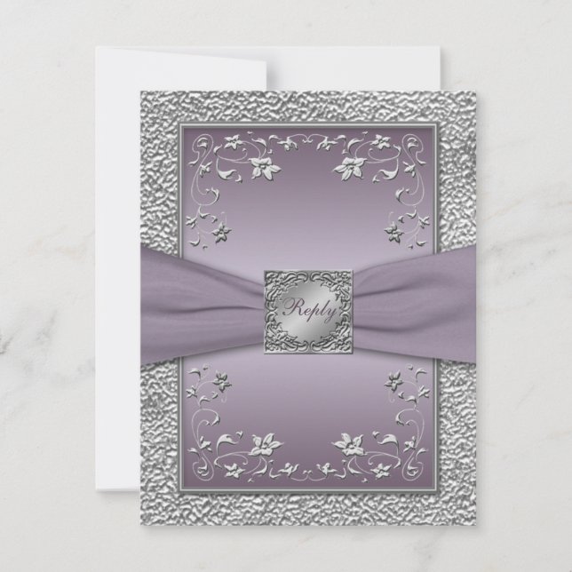 RBBON Plum, Pewter Floral RSVP Card 2 (Frente)