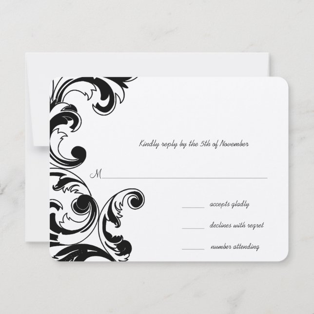 Real Black Swirls Wedding RSVP (Verso)