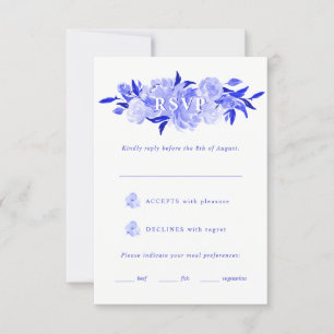 Real Blue & White Watercolor Floral Mitzvah RSVP