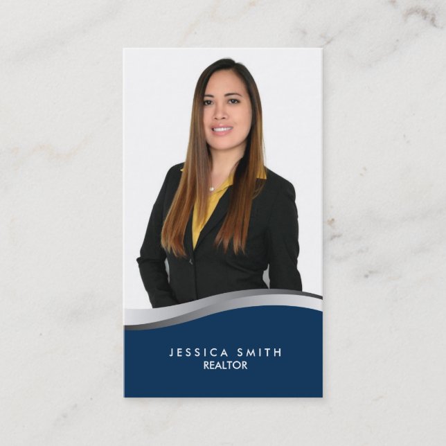 Real Estate Blue w/prata swoosh cartão de visita (Frente)