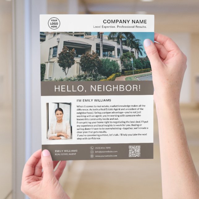 Real Estate Realtor Broker Marketing Flyer (Customize photos, logo, and QR code, perfect modern flyer for brokers promotion.)