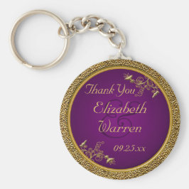 Real Roxo, Dourado Casamento Floral Favor Chaveiro