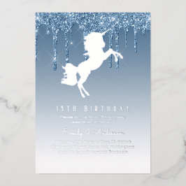 Real Silver Foil Unicorn Girly Birthday (ANY) Azul