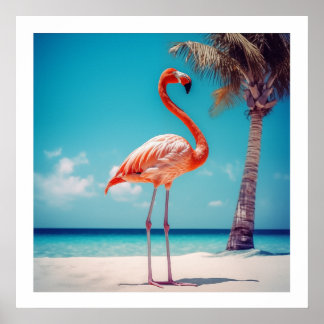Realista Flamingo Rosa na Poster de Praia