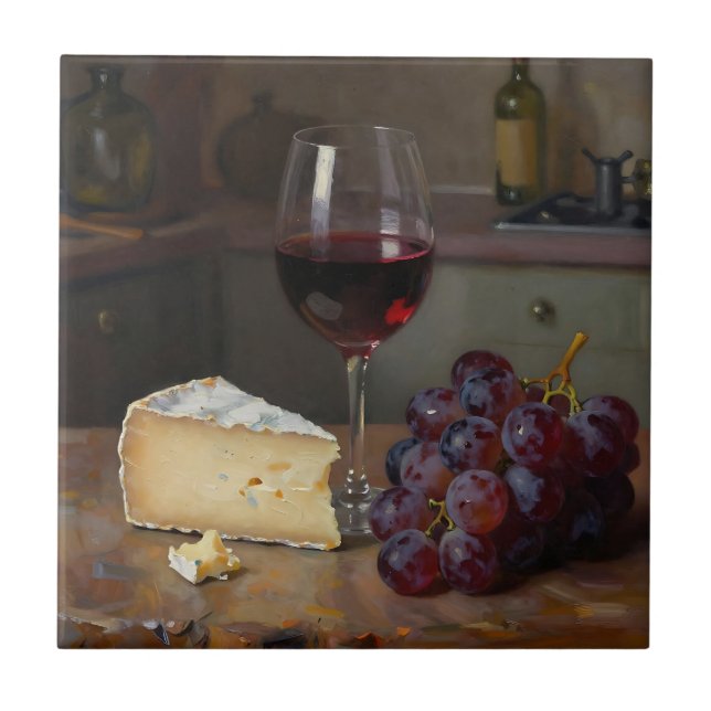 Realistic Red Wine Cheese Grapes Still Life (Frente)