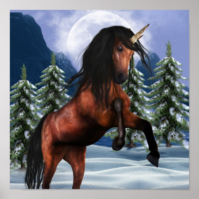 Rearing Chestnut Unicorn Poster (Frente)