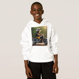 Rebel Meerkat: Penas, óculos de sol e motocicleta