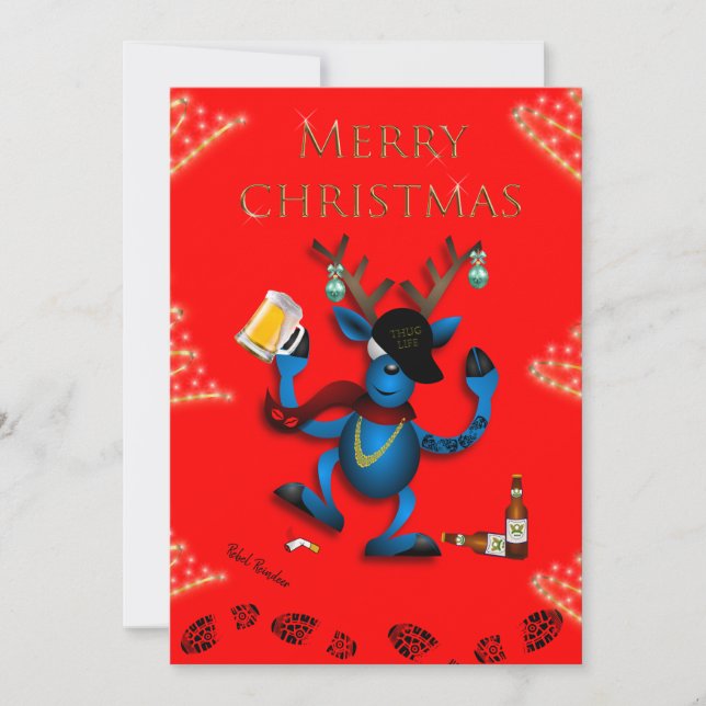 REBEL REINDEER CHRISTMAS CARTÃO -JAILMATECARDS.CO. (Frente)