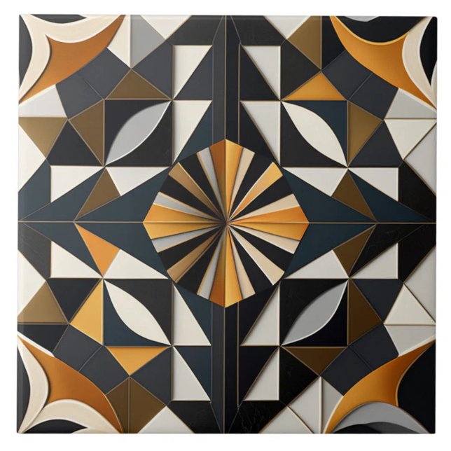 Rebentão Geométrico de Carvão e Ocre (The complete printed tile design. Tiles sold individually.)