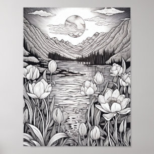 Recaxando Poster de Coloração de Paisagem