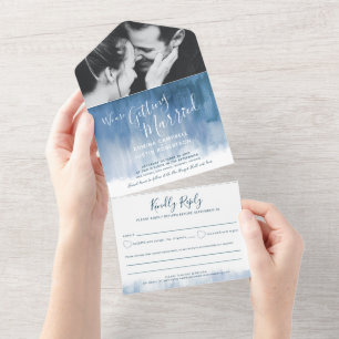 Recebendo a foto do casamento azul cinza rsvp text