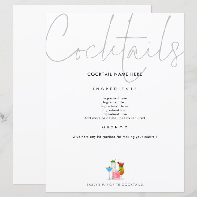 Receita coquetel para Página de Binder Futura Sra. (Frente/Verso)