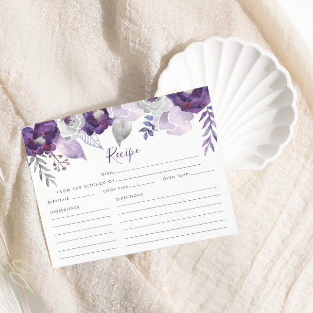 Receita de Chá de panela de Aquarela Roxo e Prata (Purple & Silver Watercolor Bridal Shower Recipe)