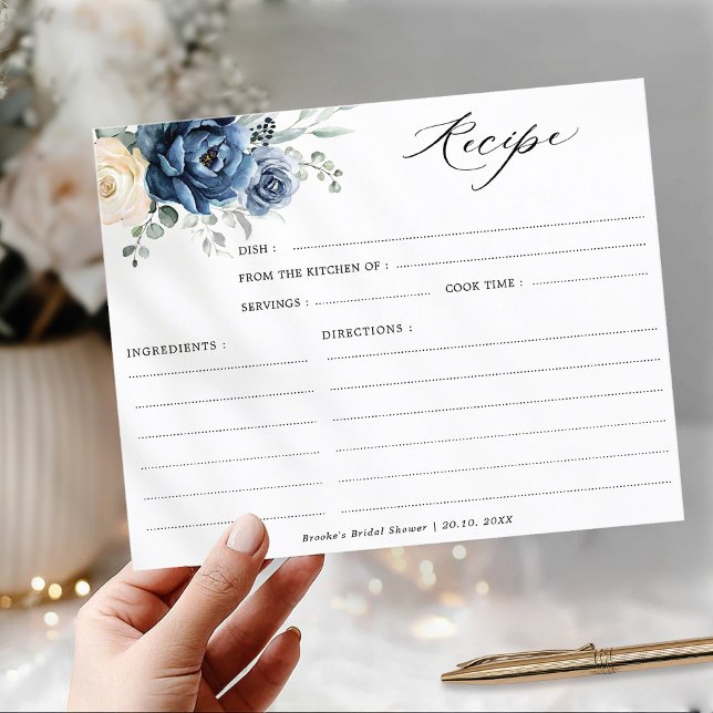 Receita de Chá de panela de marfim de champanhe az (Dusty Blue Champagne Ivory Bridal Shower Recipe card)