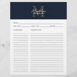 Receita de Monograma Dourado Metálico Azul Marinho