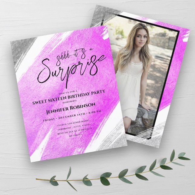 Receita de Silver Foil Rosa de Orçamento Surpresa  (Budget Pink Silver Foil Surprise Sweet 16 Invites )