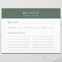 Receitas | Cartão de Receita Minimalista Elegante