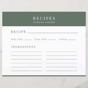 Receitas Cartão de Receita Minimalista Elegante