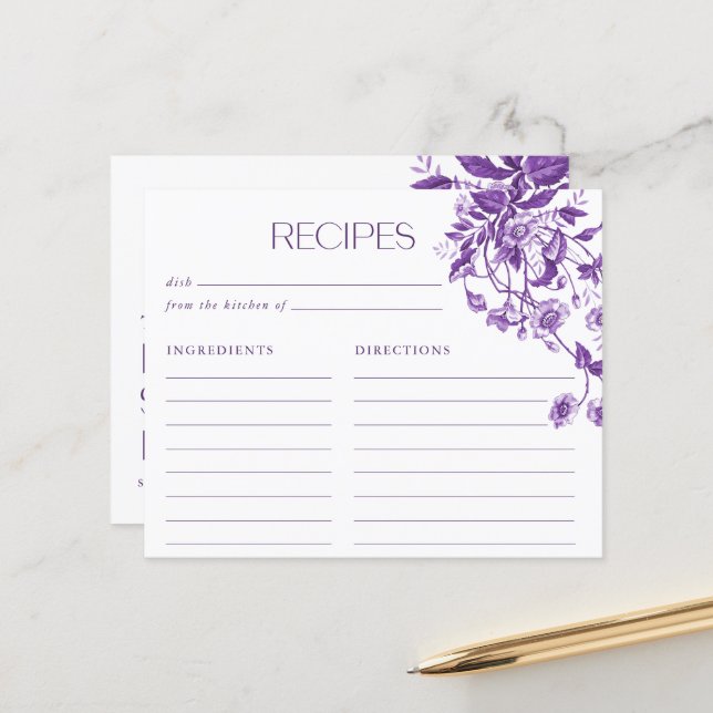 Receitas de Chá de Cozinha de Noiva Floral Toile F (Frente/Verso In Situ)