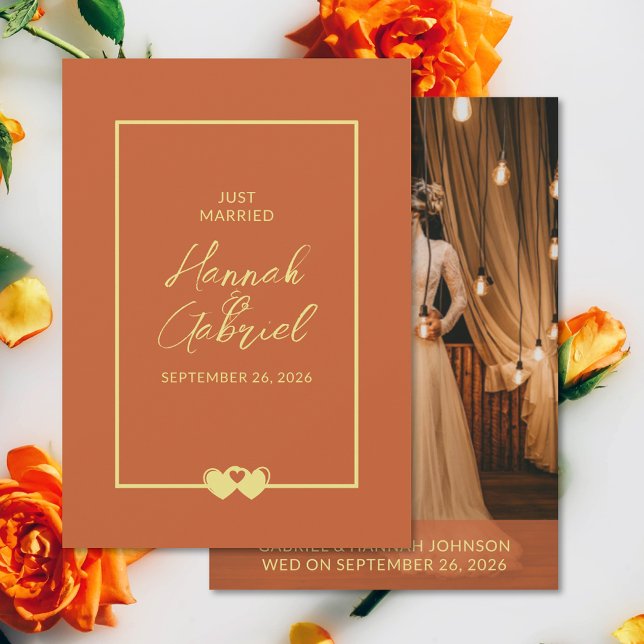 Recem casados Adicionar Cartão de Anúncio de Casam (Just Married Add Photo Wedding Announcement Card (front and back))