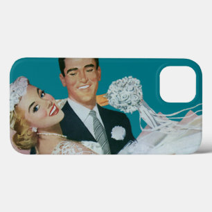 Recém-casados de casamento vintage, noiva e noivo