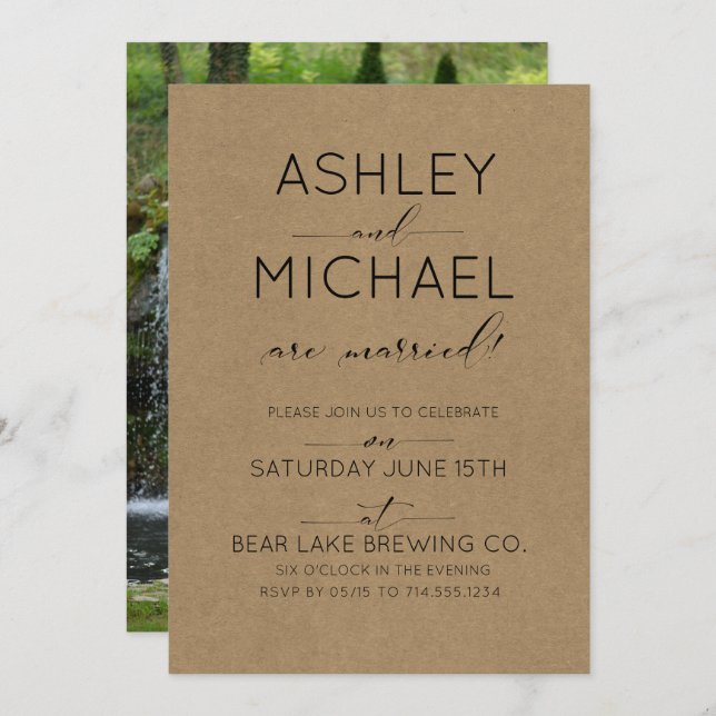 Recém-Casados Kraft Foto Convite de Festa de Casam (Frente/Verso)