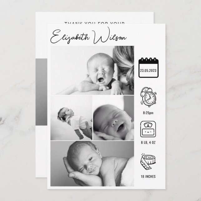 Recém-nascido Nascimento, Anúncio Foto Colagem (Frente/Verso)