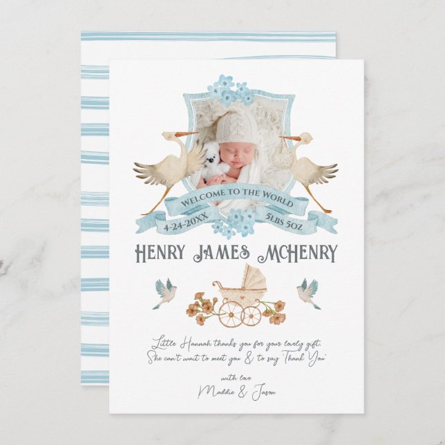 Recém-Nascido Nascimento Anúncio Foto Crest Stort (Frente/Verso)