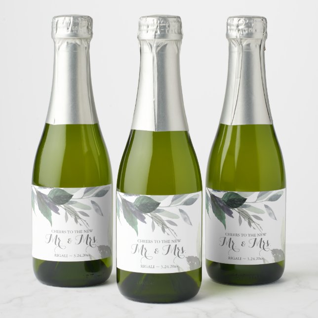 Recepção de Casamento com Folhas em Aquarela Azul  (Garrafas)