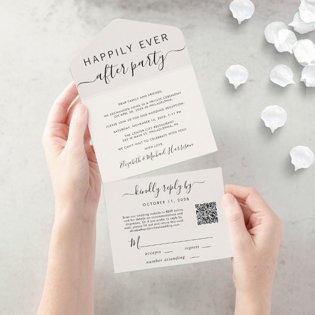 Recepção de casamento de Creme de Código QR para S (An chic Happily Ever After Party all-in-one invitation for your wedding celebration)