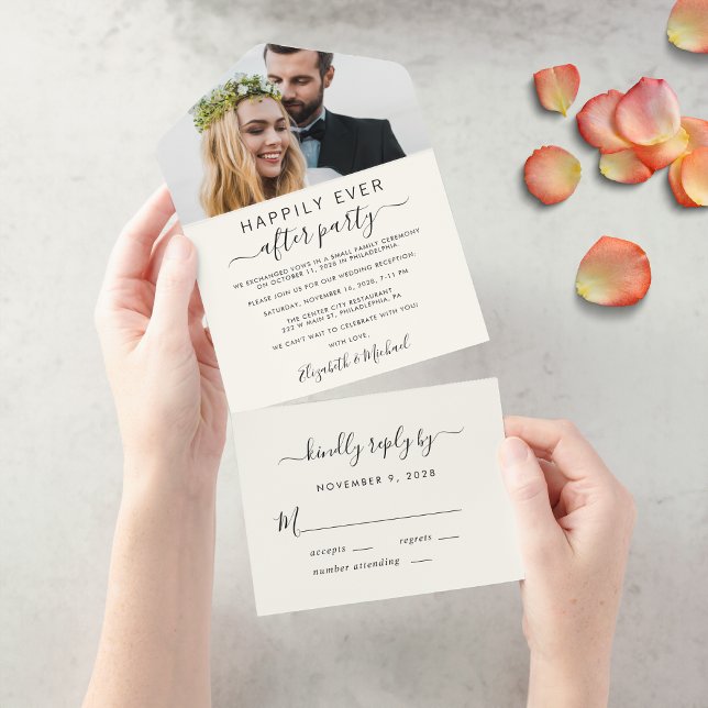 Recepção de Casamento de Foto Elegante Creme (From private vows to a grand party - invite family and friends to celebrate your marriage!)