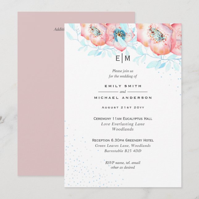 Recepção de casamento de Rosa com poeira azul Hell (Frente/Verso)