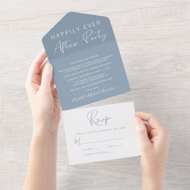Recepção de Casamento Dusty Blue Felizes para Semp (Aba destacável)