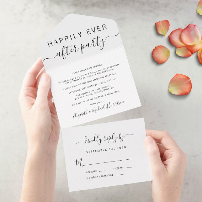 Recepção de Casamento Felizes para Sempre (An chic Happily Ever After Party all-in-one invitation for your wedding celebration)