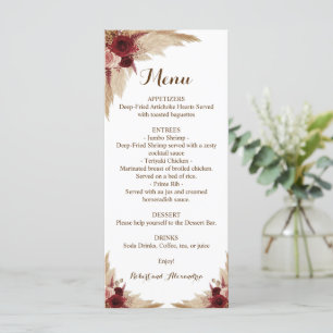 recepção de casamento Menu Pampas Grass